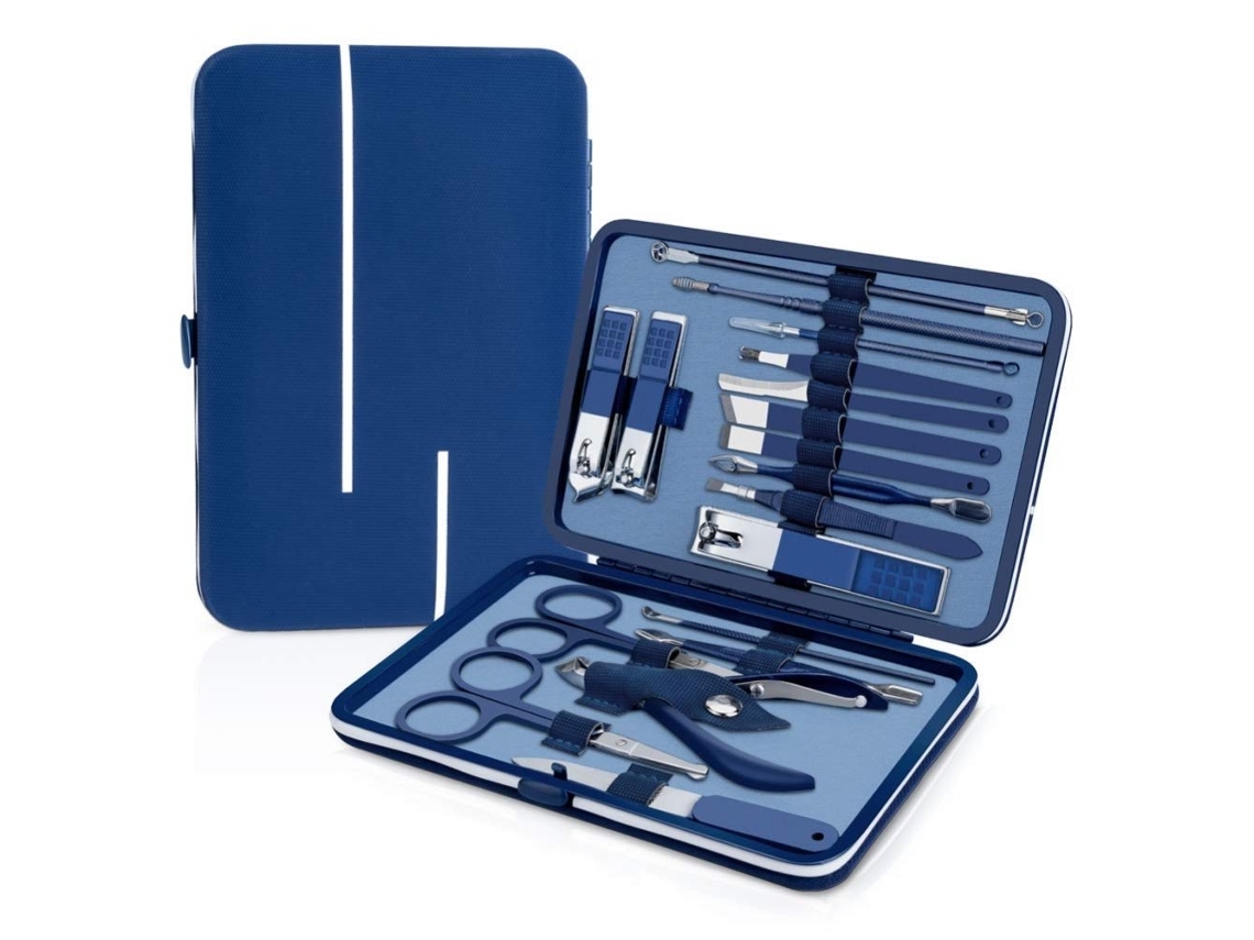 Kit Profissional Para O Cuidado Das Unhas, 18 Ferramentas Em 1, Azul.