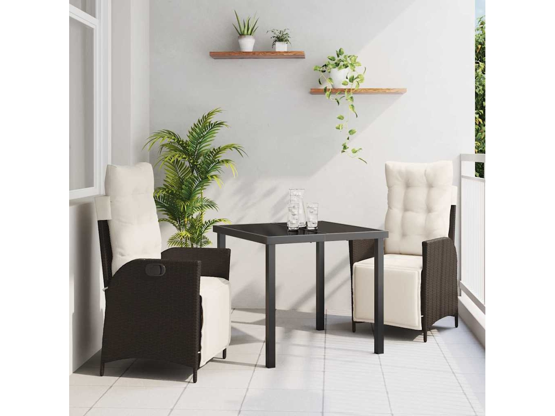 Vidaxl Conjunto de Jantar para Jardim 3 Pcs Castanho Vime Pe