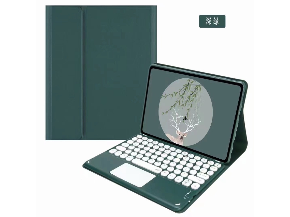 Capa Com Teclado Para Tablet Lurelia, Para Lenovo Xiaoxin Plus 11,5", Versão 2023, , Com Redondo (versão Touchscreen, Verde Escuro, Teclado Bluetooth