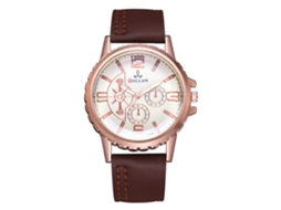 Relógio masculino de quartzo com pulseira de PU, estilo casual e formal, marrom escuro.