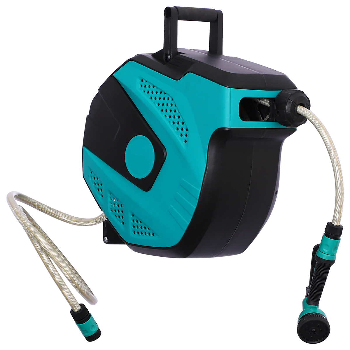 1 x Carretel de Mangueira de 15m, Mangueira Retrátil com Pistola Multifuncional, para Fozuanei Externo