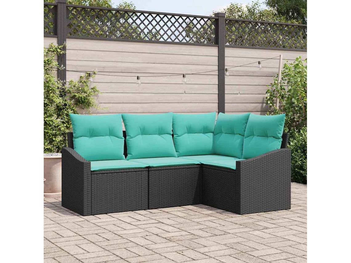 Vidaxl Conjunto de Sofás com Almofada 4 Pcs Preto Vime Pe