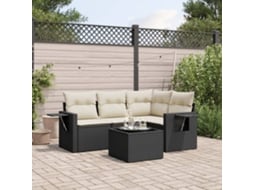 5 Pcs Conjunto Sofás De Jardimconjuntos Relax Jardimconjunto De Jantar Com Almofadões Vime Pe Preto Cfw824633 Lovely Home