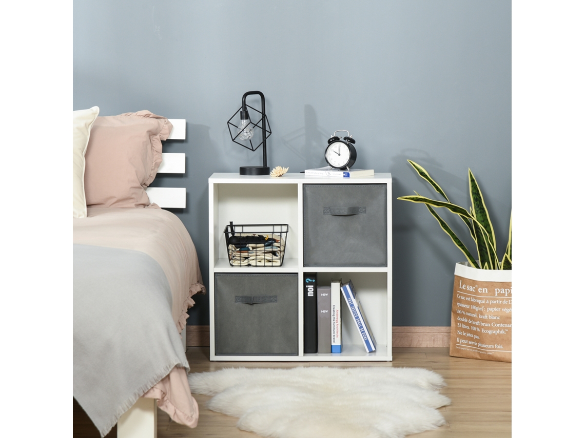Estante Modular 4 Cubos 2 Cestos Tnt Removíveis 61,5x30x61,5cm Branco Cinza S/MARCA