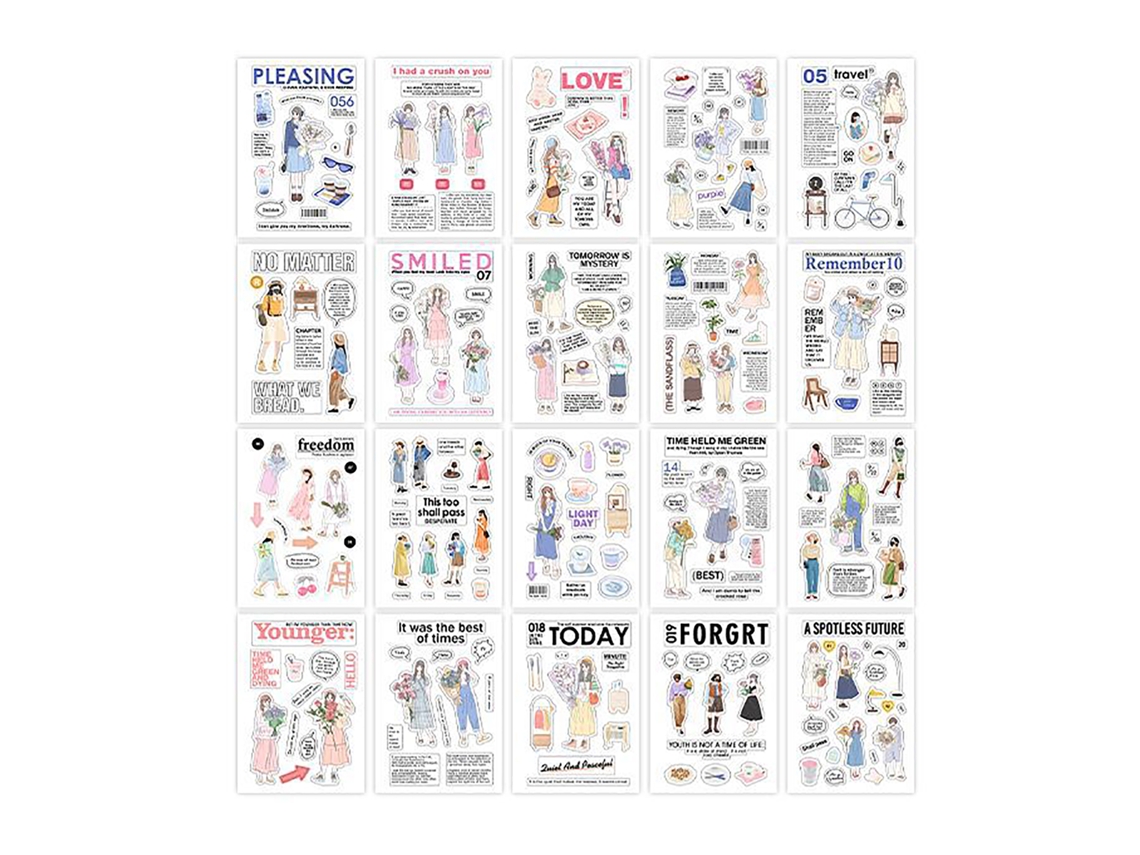20 Folhas Adesivos de Figuras Românticos Fofos Autoadesivos DIY para Scrapbook Álbum de Fotos Type1