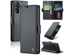 Capa Para Samsung Galaxy A16 5g De Couro Com Textura De Lichia E Fecho Borboleta Com Proteção E Sistema Rfid Antirroubo Preta