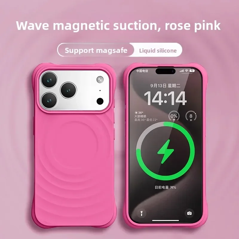 (rosa, Iphone 14) Capa Para Celular, Compatível Com Magsafe, Silicone Líquido, Resistente A Riscos