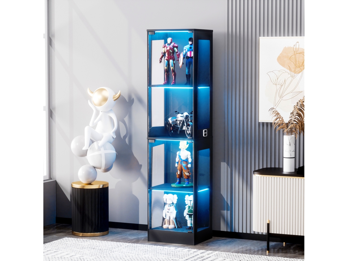 Vitrine Vidro 4 Níveis Led Prova Poeira Preta 40x35x165cm