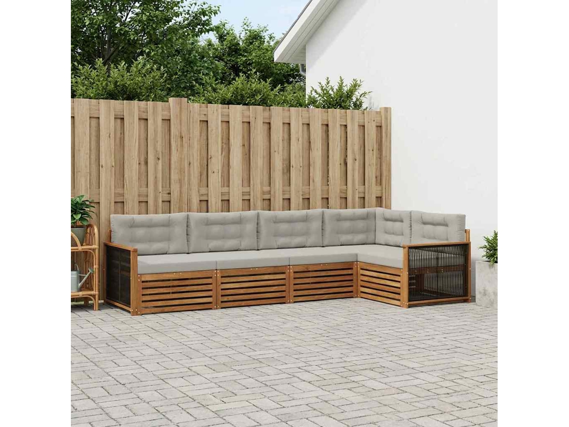 Vidaxl Conjunto De Sofás Para Exterior 5 Pcs Natural E Cinzento-claro