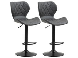 Bancos Bar 46,5x49,5x92 113cm Cinza, Couro Giratório com Encosto