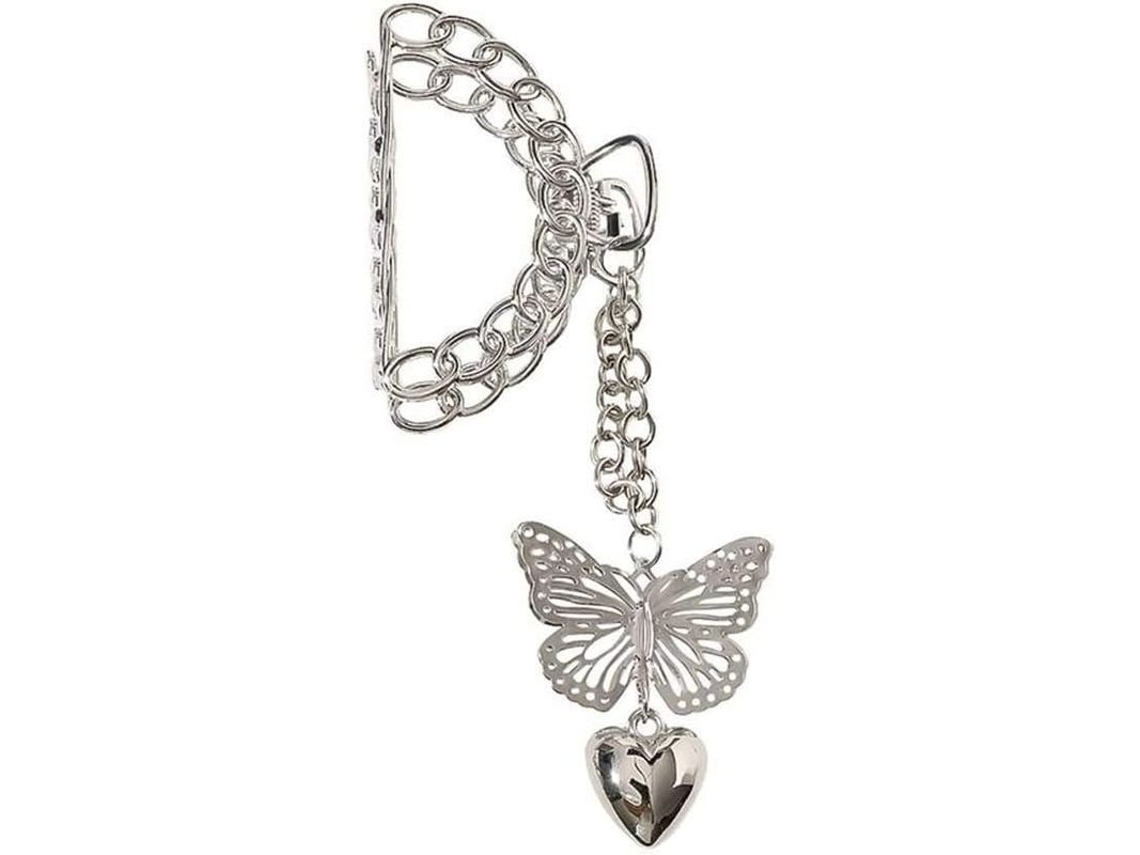 Presilha de cabelo elegante em metal preto com design exclusivo de borboleta para mulheres.