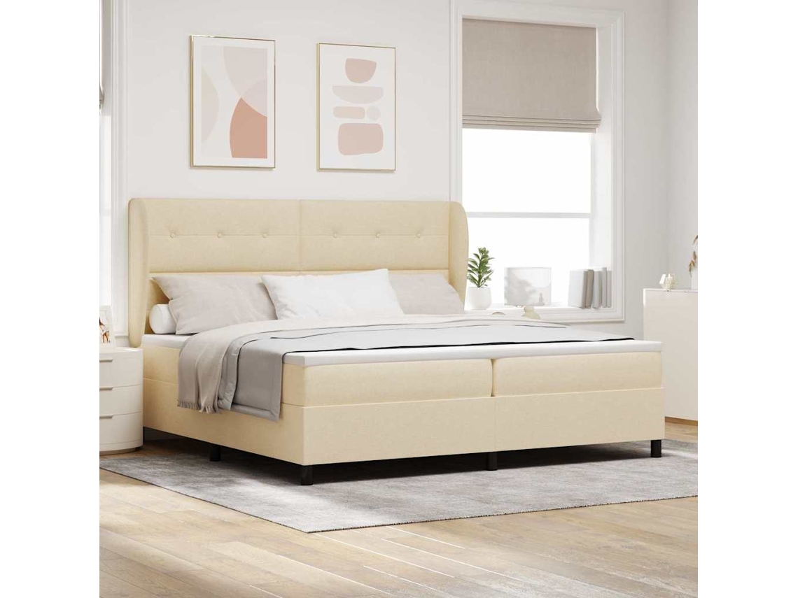 Vidaxl Cama Box Com Cabeceira Creme 200 X 200 Cm Tecido