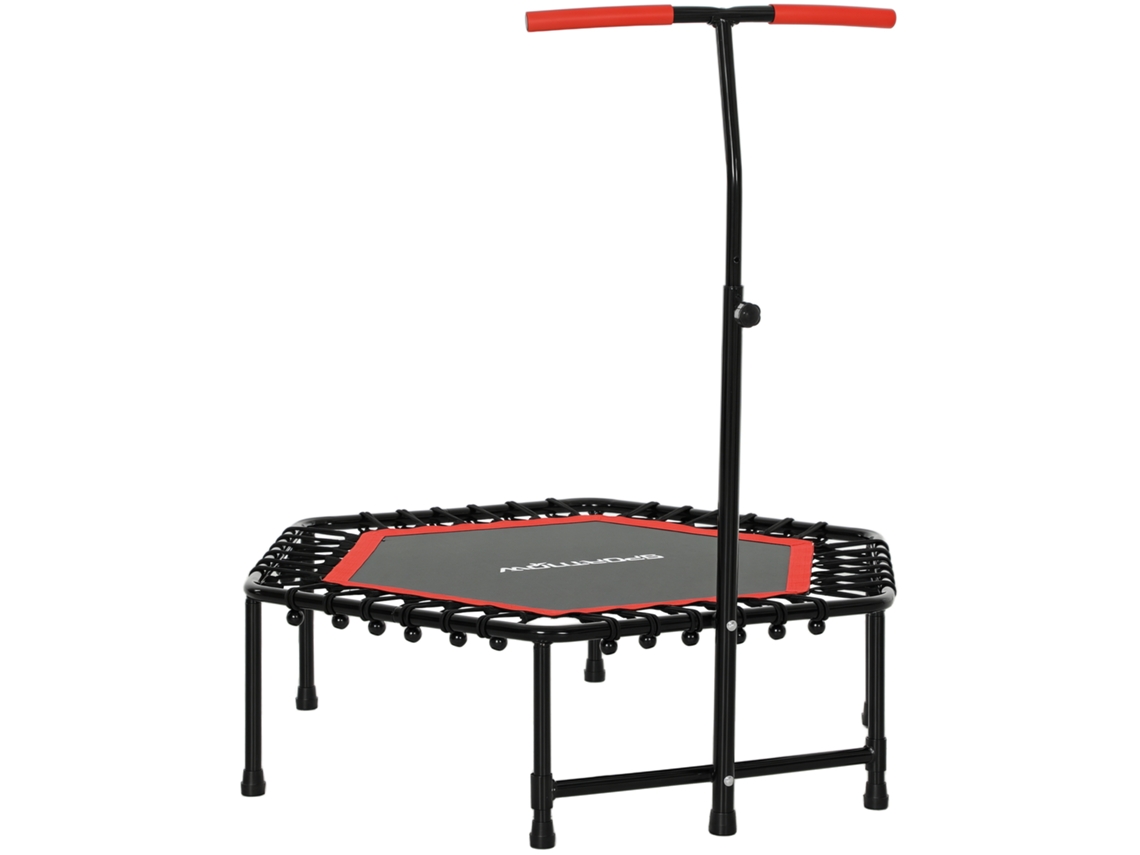 Trampolim Fitness 114x114x132 Cm Com Guiador Ajustável Em 3 Níveis Estrutura De Aço Para Treino De Perna Corpo Vermelho