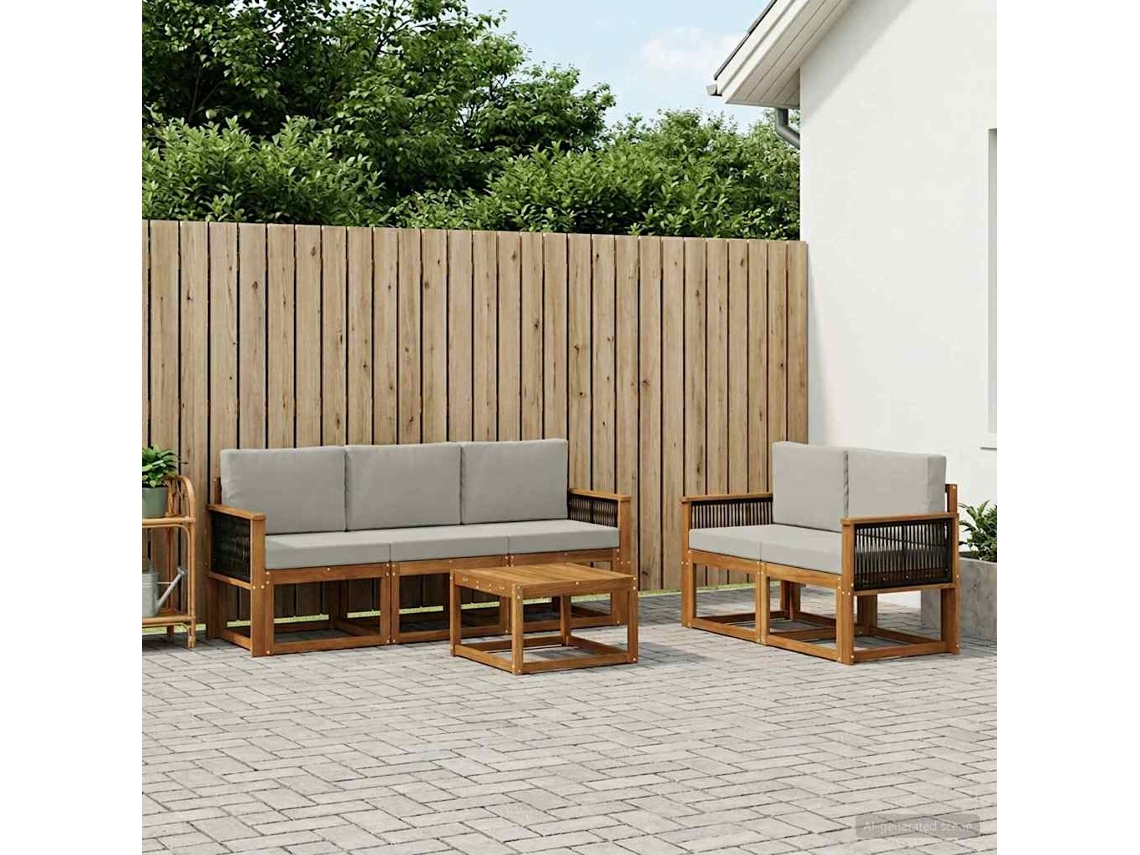 Vidaxl Conjunto De Sofás Para Exterior 6 Pcs Natural E Cinzento-claro