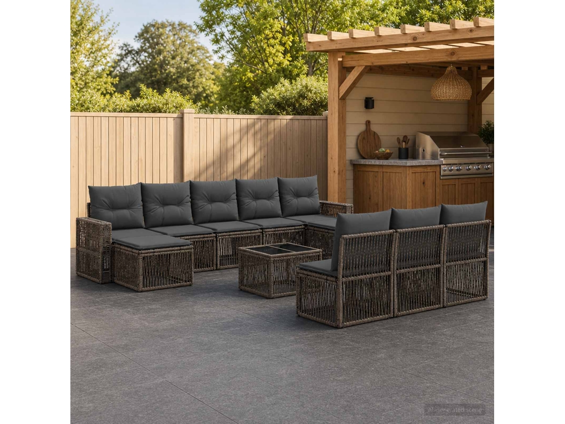 Vidaxl Conjunto De Sofá De Jardim 11 Unid. Cinza E Cinza Escuro