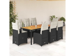 Vidaxl 9 Pcs Conjunto De Bistrô P/ Jardim C/ Almofadões Vime Pe Preto
