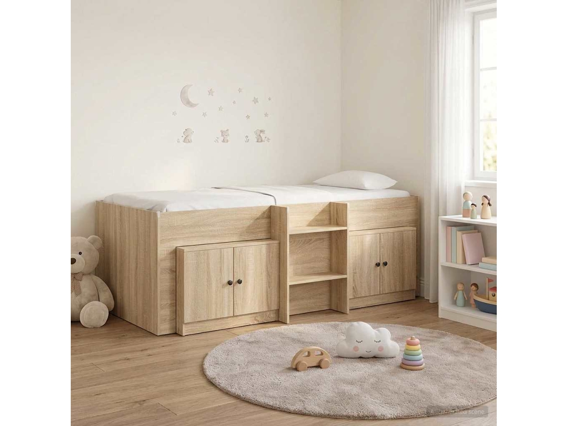 Vidaxl Cama Loft Com Armário Com Armazenamento 3 Unid. Carvalho Sonoma