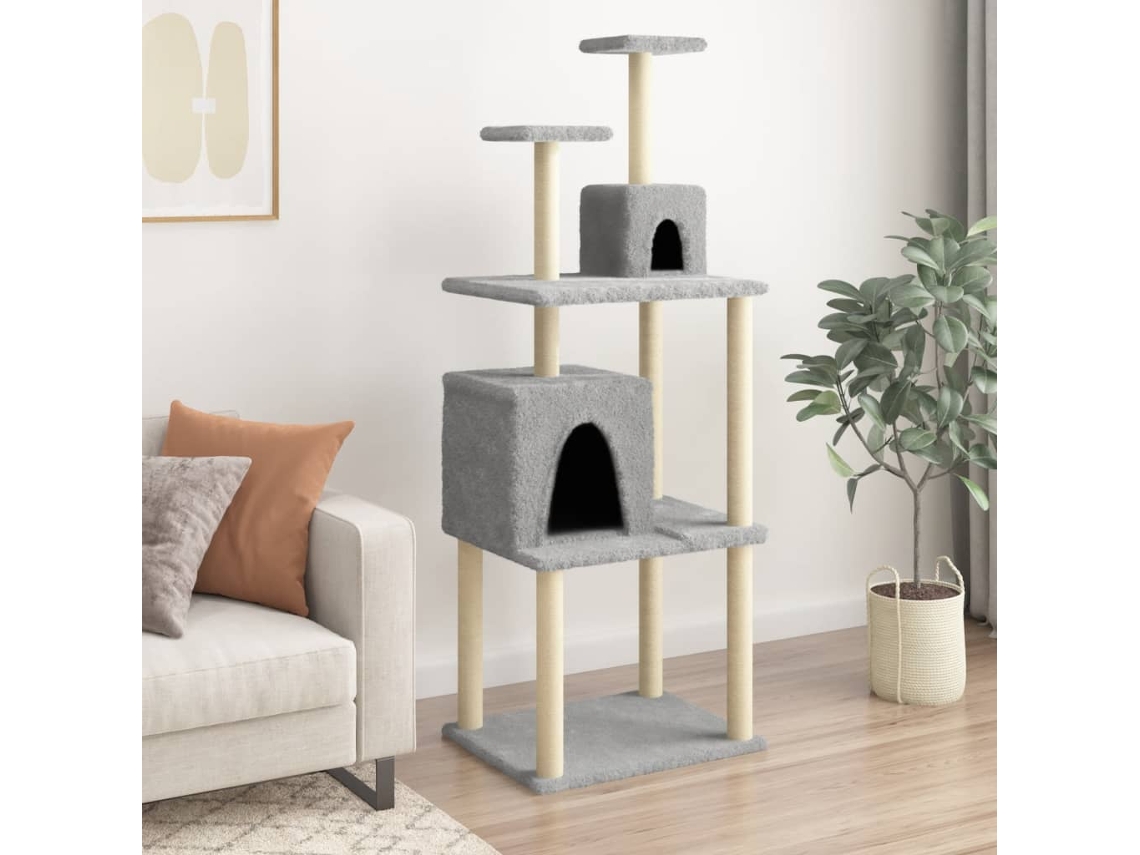 Vidaxl Árvore P/ Gatos C/ Postes Arranhadores Sisal 167 Cm Cinza-claro
