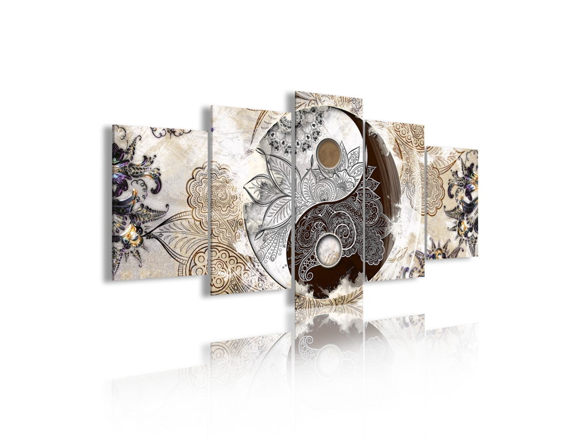 Quadro Moderno DEKOART Ying Yang Abstrato Zen Bege Marrom (200 X 100cm)