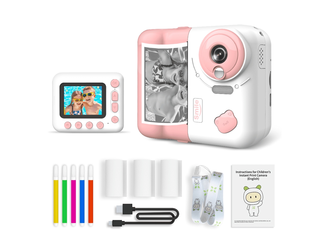 Câmera Digital Infantil 1080p Câmera De Impressão Térmica Rosa Gertiz