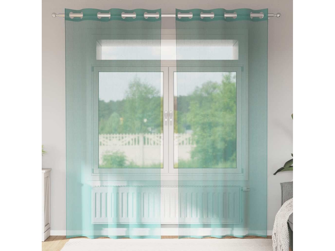 2 Pcs Cortinas De Voile Com Ilhós 2 Turquesa