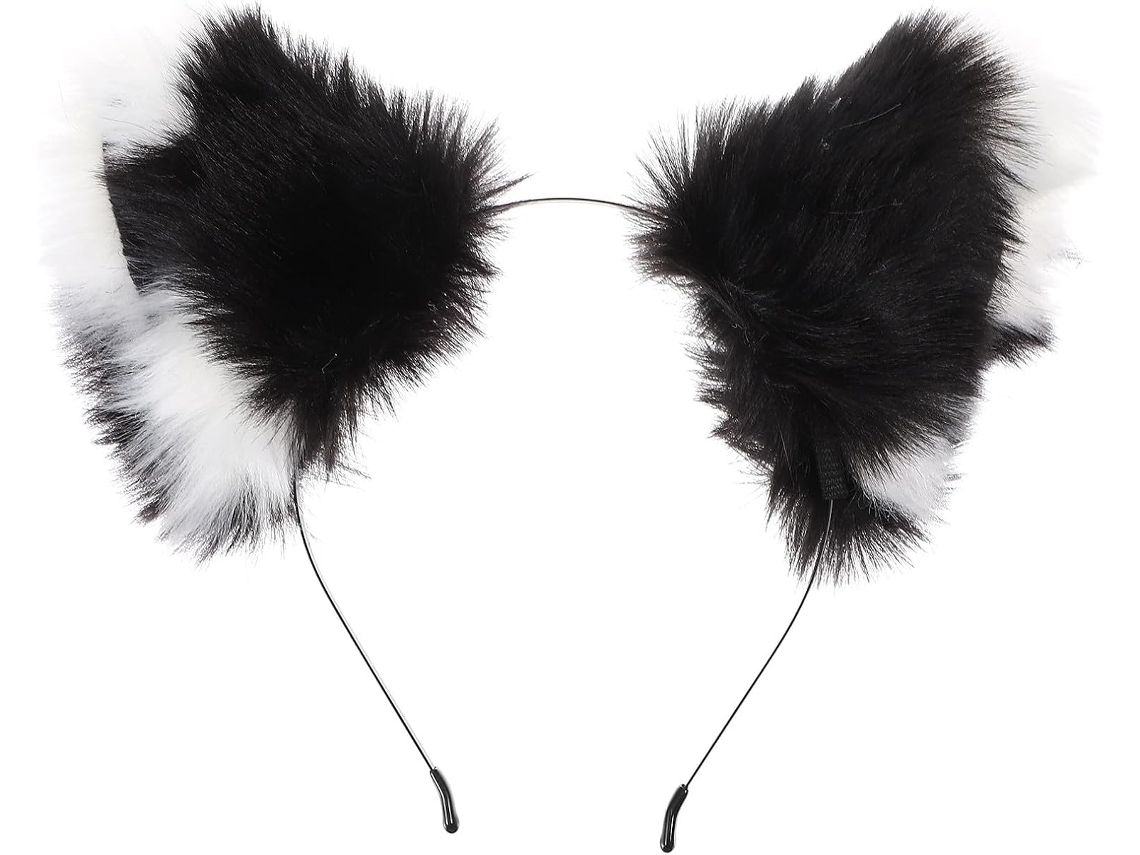 Tiara Com Orelhas De Gato E Raposa, Pelúcia Para Cosplay, Preto E Branco, Macia, Para Festas.