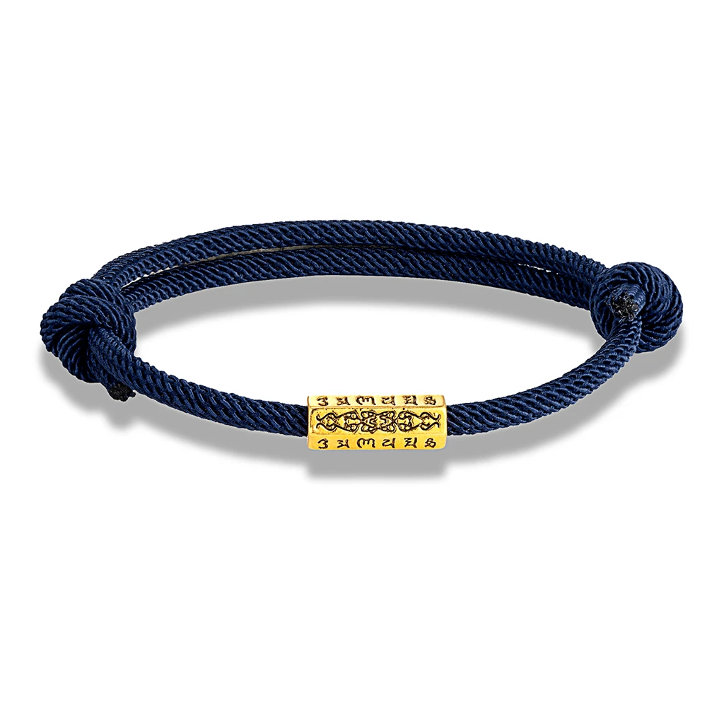 Pulseira Amuleto Tibetana Budista Com Mantra De Oração De Seis Sílabas (azul-dourado), Ajustável