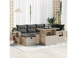 Vidaxl 7 Pcs Conj. Sofás Jardim Com Almofadões Vime Pe Cinzento-claro