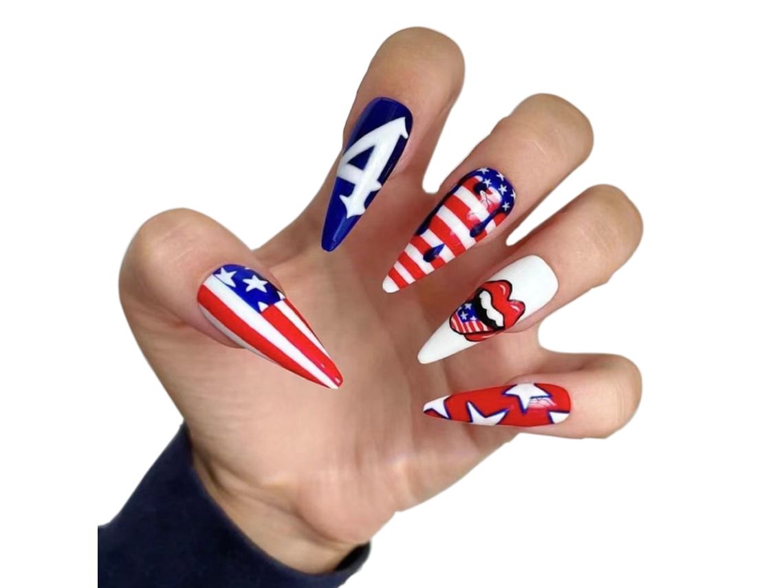 Tips para Unhas em Estilo Sombrio com Detalhes Punk e Lábios Vermelhos Modelo de Adesivos AURUM