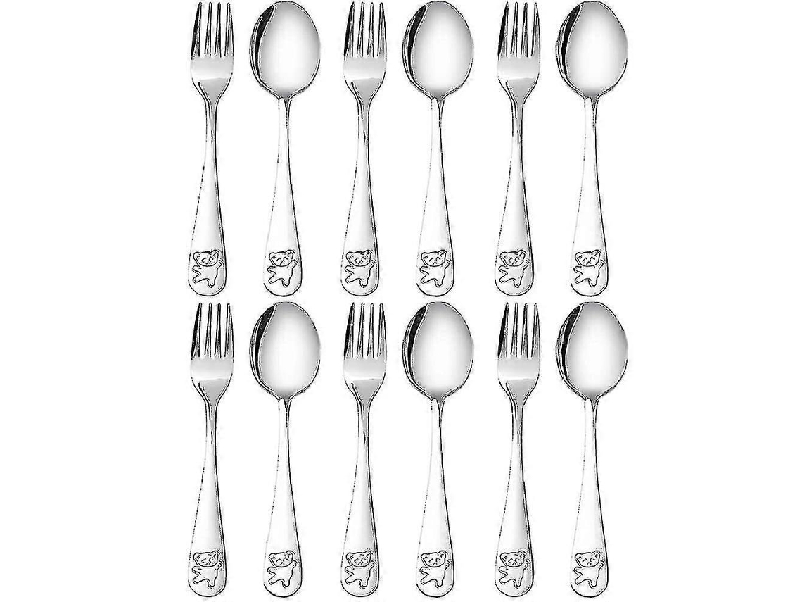 12 Peças de Talheres para Crianças em Aço Inoxidável: Colher, Garfo, Conjunto de Utensílios para Crianças com Mão Pequena, Design de Urso, Presente