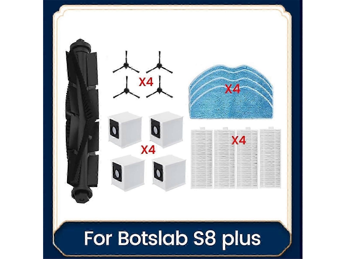 17pcs Vacuum Replacement Kit, Roller Brush, Filter, Side Brush, Mop Cloth, Dust Bag, Compatible With Botslab S8 Plus, Plastic And Microfiber Materials