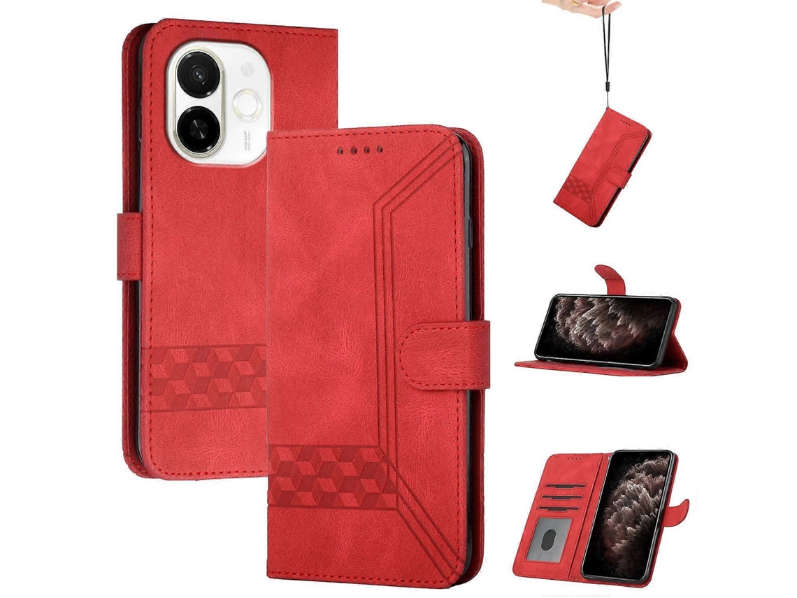 Capa De Couro Flip Com Textura De Pele Cúbica Para Tecno Spark 30c 5g / Pop 9 5g