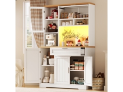 Armário De Cozinha, Armário Alto / Vitrine Com Iluminação Led, 104x40x180 Cm, Branco/preto, Para Cozinha E Sala De Estar Cs