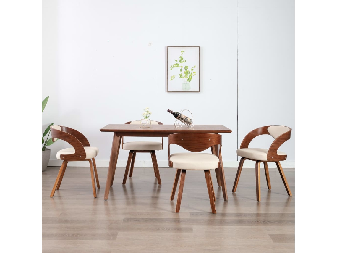 Vidaxl Cadeiras Jantar 4 Pcs Madeira Curvada E Couro Artificial Creme