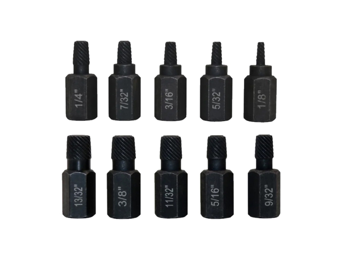 Conjunto de 10 extratores de parafusos danificados com broca AQUAFORGE