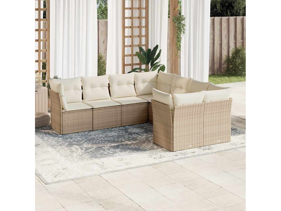 Vidaxl 8 Pcs Conjunto De Sofás P/ Jardim Com Almofadões Vime Pe Bege