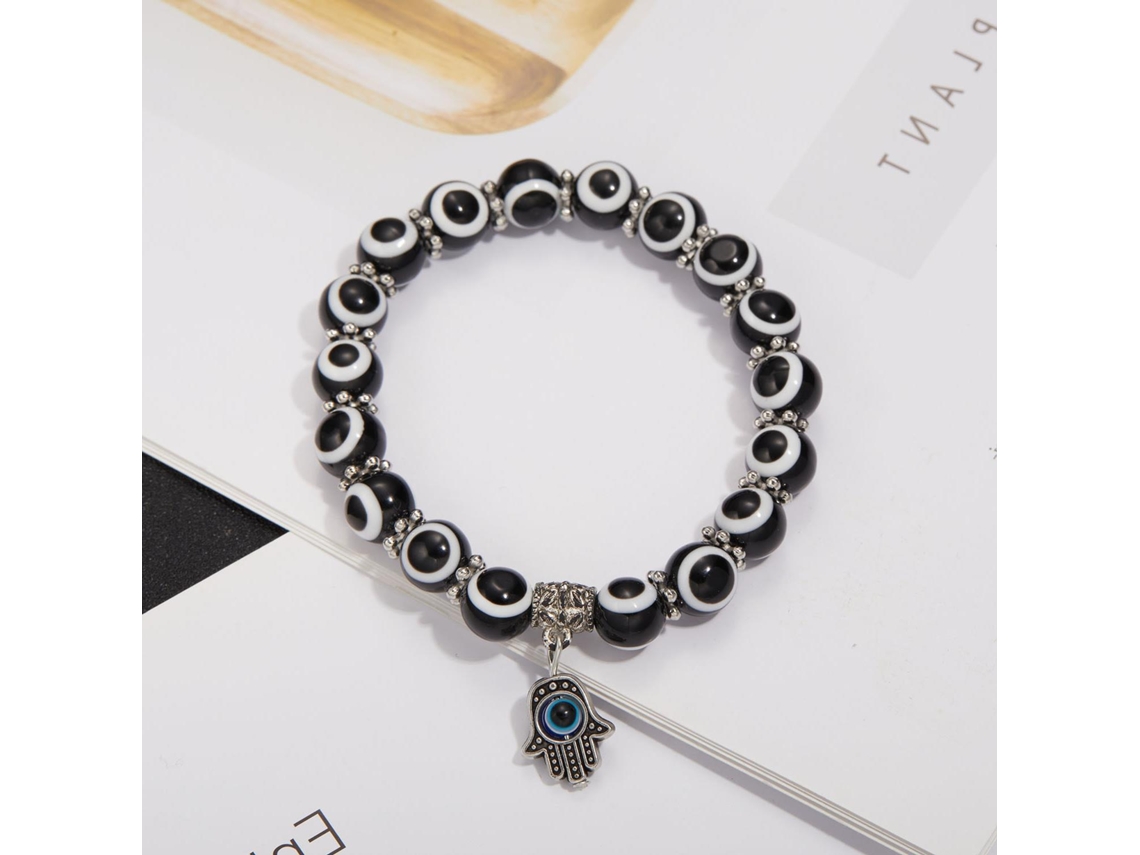 Pulseira Olho Grego, Pulseira com Pingente Mão de Hamsa Preta SIURN