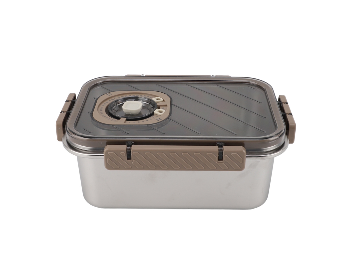 Caja De Armazenamento De Alimentos De Aço Inoxidável 304 Para Refrigerador 1600ml Khaki