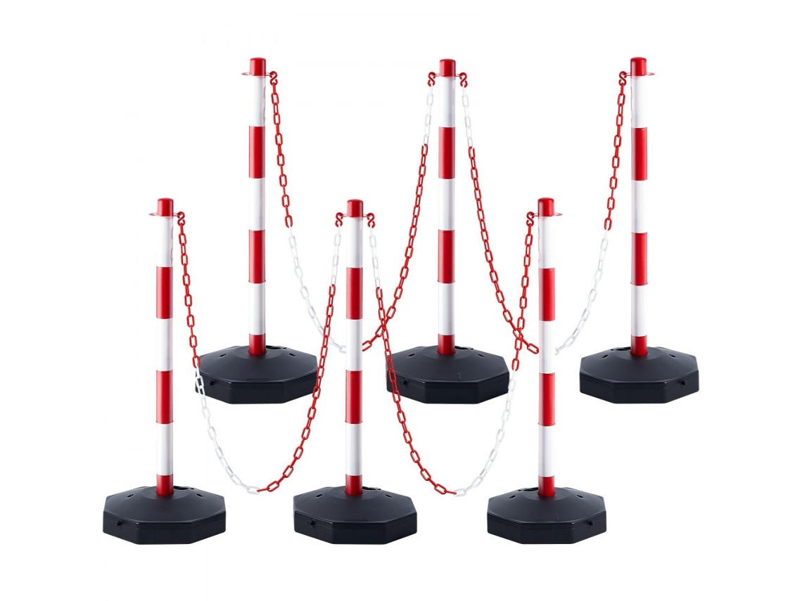 Conjunto De 6 Postes De Sinalização Com Corrente, Base 285mm, Ajustável E Nas Cores De Segurança Tekmaquinas