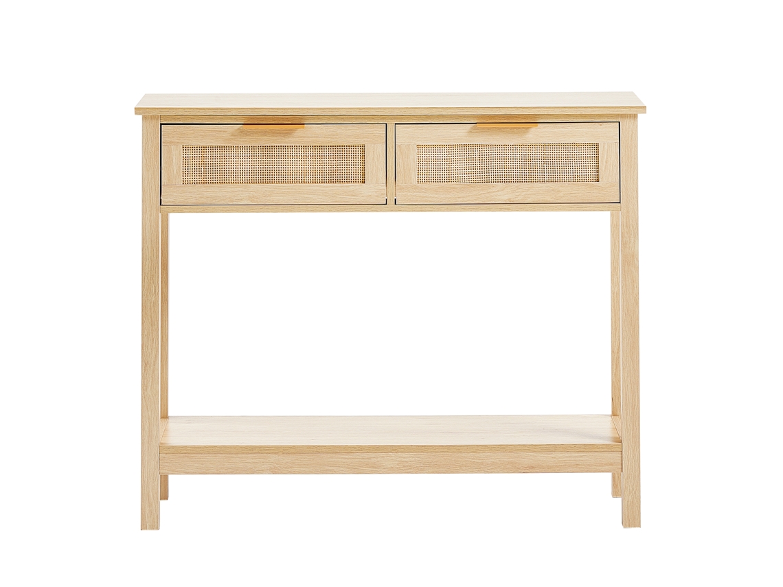 Mesa Console De Vime Com 2 Gavetas Armazenamento, Entrada Porta Deslizante Natural, Sofá Para Sala Estar, Escritório, Ou Parede Tv, Natural