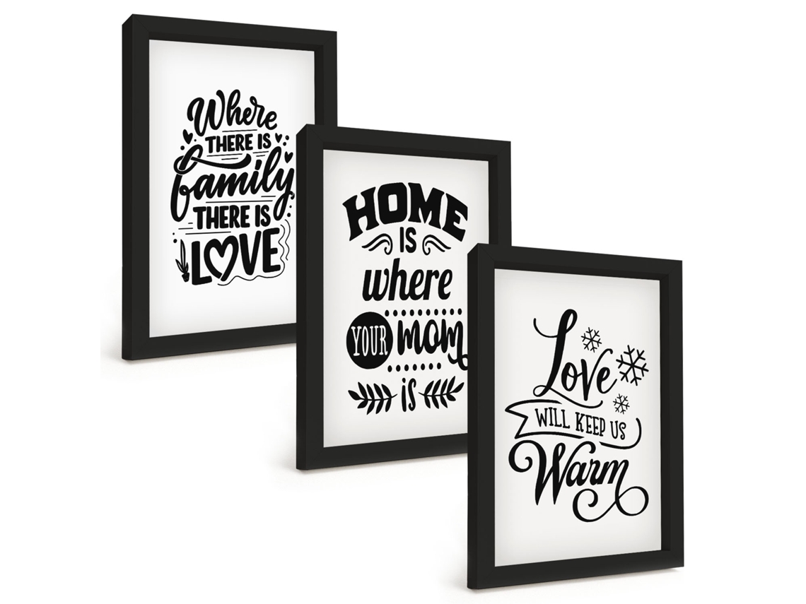 Composição De Quadros Família, Amor, Lar, Aconchego Espelharte (3 Peças 20x30 Cm)