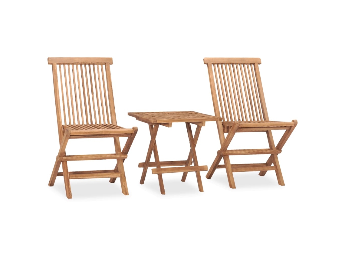 3 Pcs Conj. Jantar Dobrável Exterior C/ Almofadão Teca Maciça MAISON EXCLUSIVE