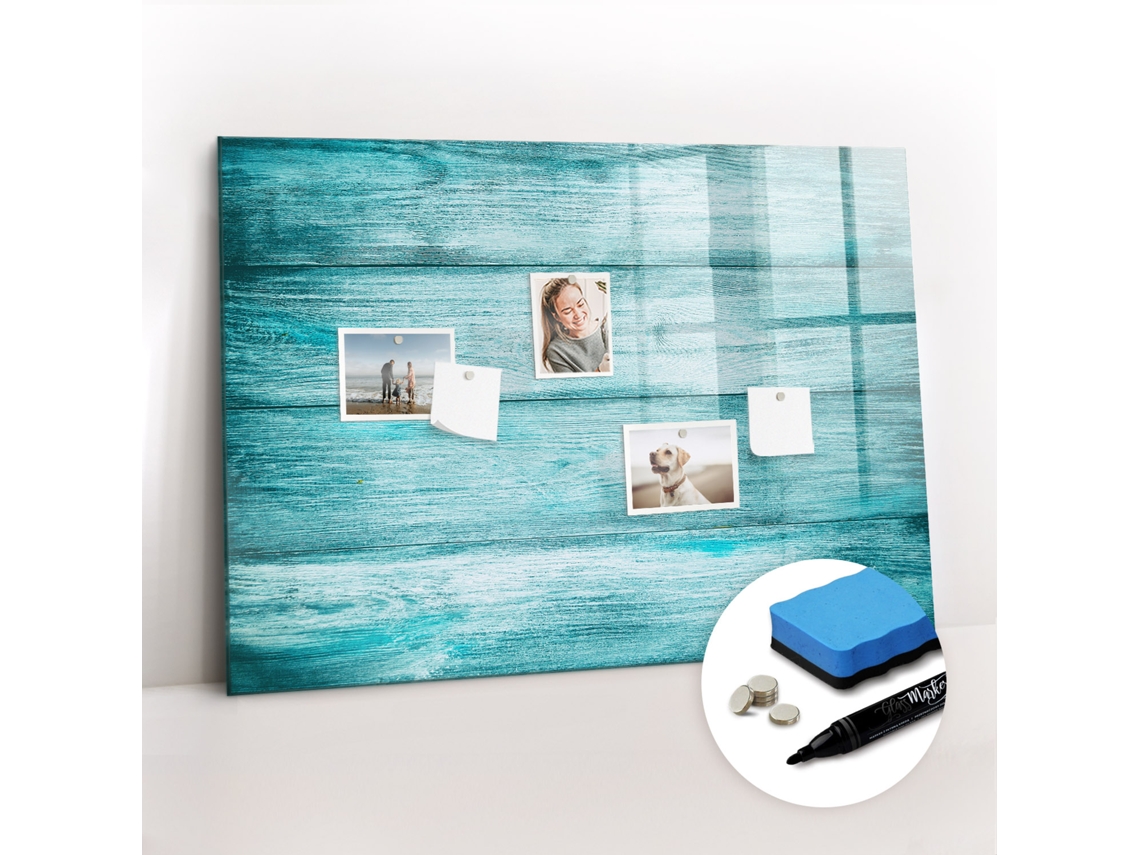 Quadro De Vidro Magnético Madeira Antiga Azul Para A Cozinha Espelharte (100x70 Cm)