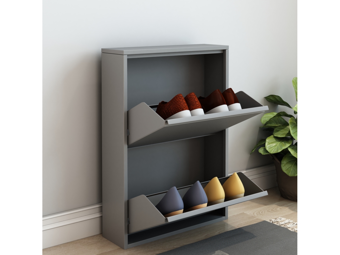 Sapateira Sokndal com 2 portas metálicas 71 x 50 x 15 cm cinza [EN.CASA]
