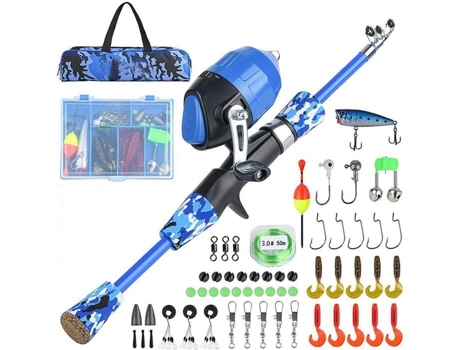 Vara de pesca extensível portátil Pwshymi para crianças, vara de pesca de carbono azul para iniciantes