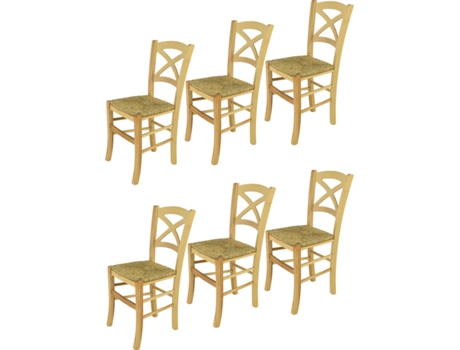 Conjunto de 6 Cadeiras T M C S Cross 330NAT (Castanho Claro - 88x43x46 cm - Madeira)