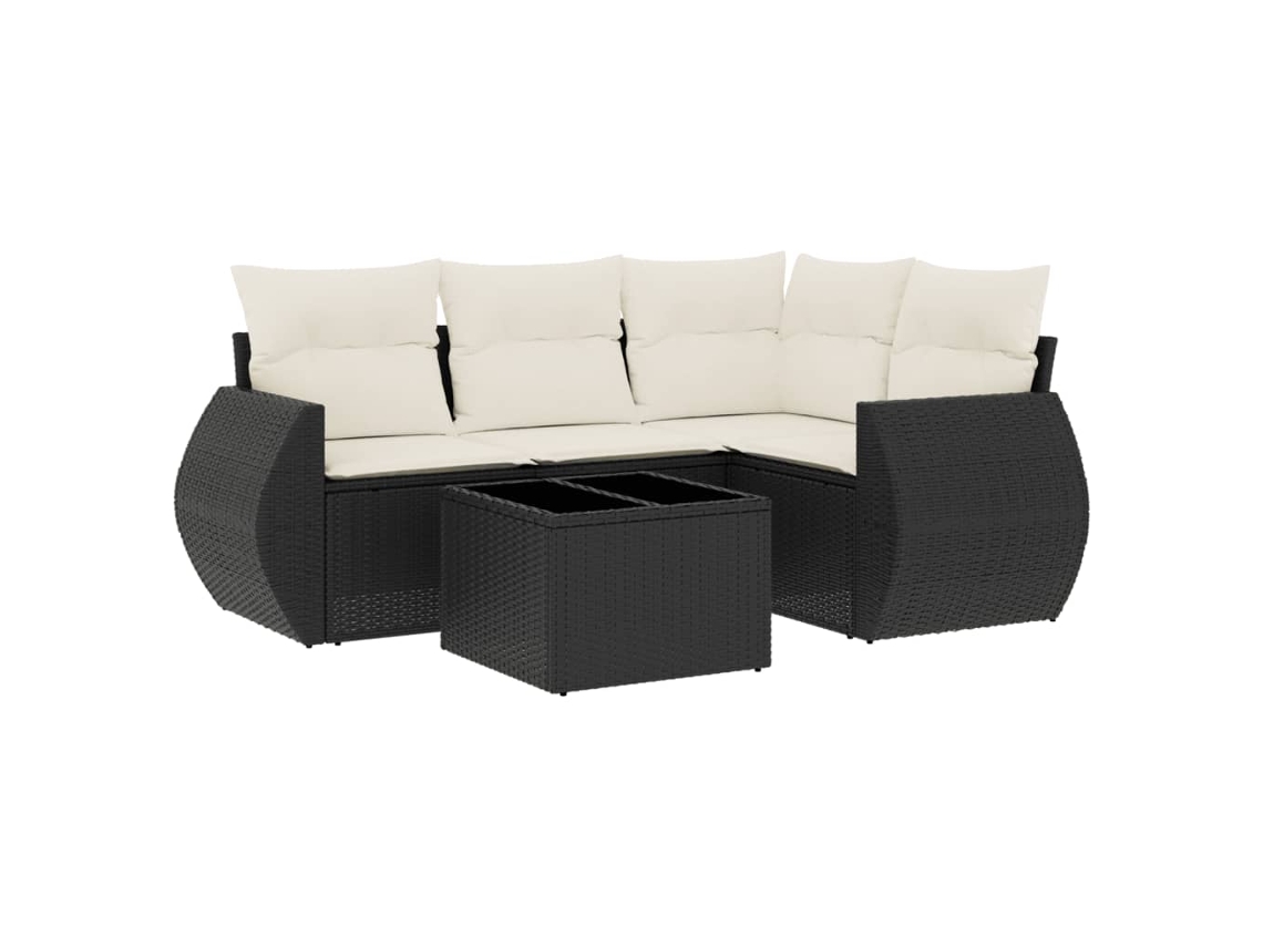 Conjunto 5 sofás de jardim com almofadões VIDAXL vime PE preto