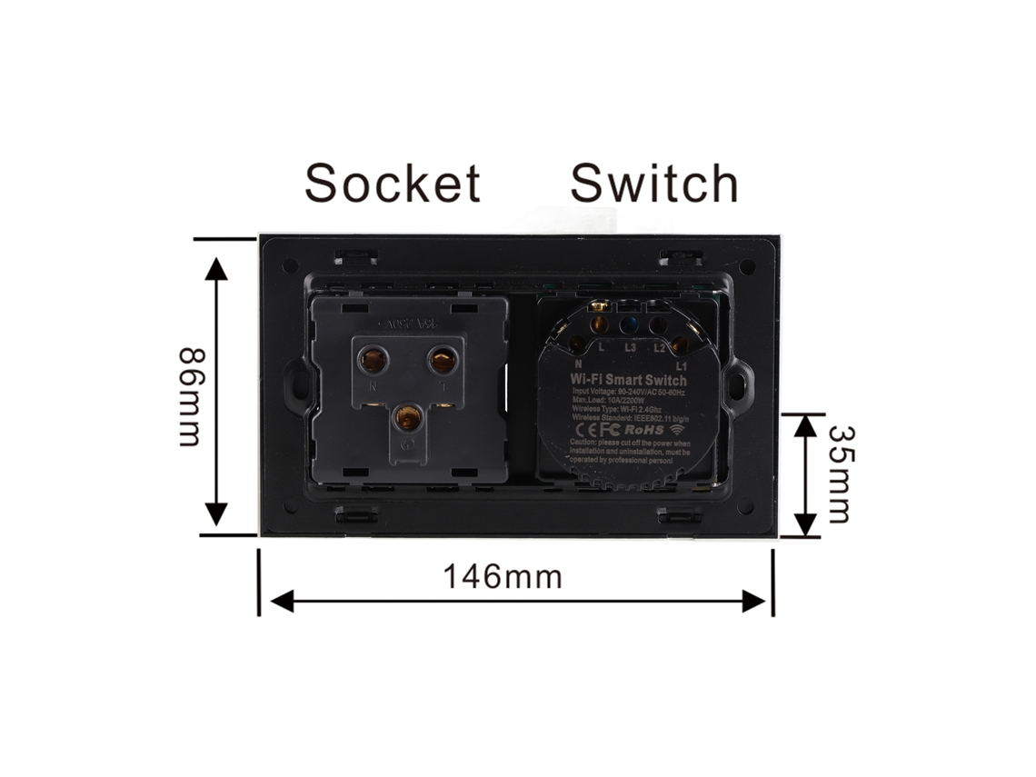 Laxiscreed Tomada Inteligente Wi-fi 2 Em 1 Com Interruptor Para Controlo Remoto E Compatível Com Várias Tensões