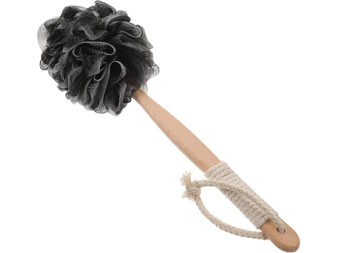 Escova De Banho Esfoliante Madeira Beaupretty Com Cabo Leve, Esponja De Carvão Bambu Preta Para Limpeza Suave Da Pele No