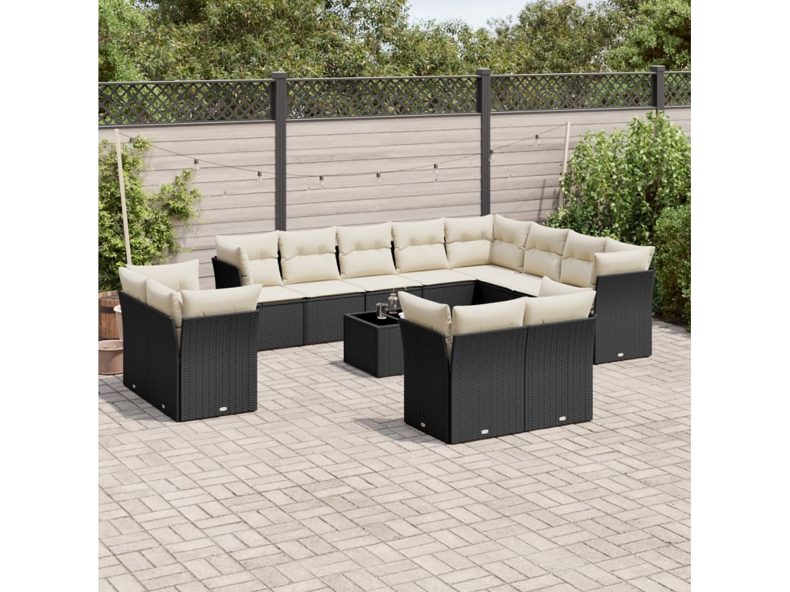 Conjunto de 13 Sofás de Jardim com Almofadas Vime Pe Preto Dkd Home Decor